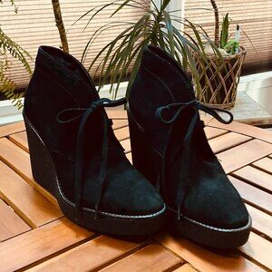 Aquatalia + 4" Wedge Suede Lace up Ankle Booties + Made in Italy + Size 7